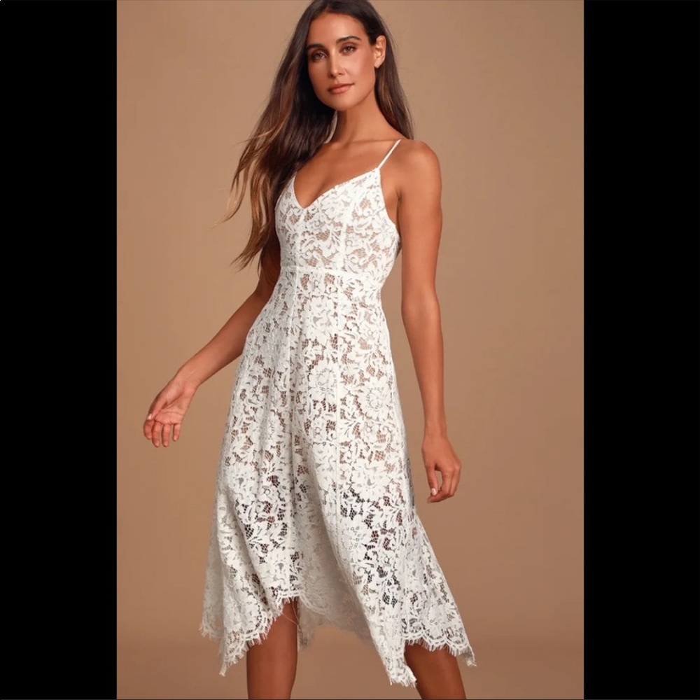 One Wish White Lace Midi Dress